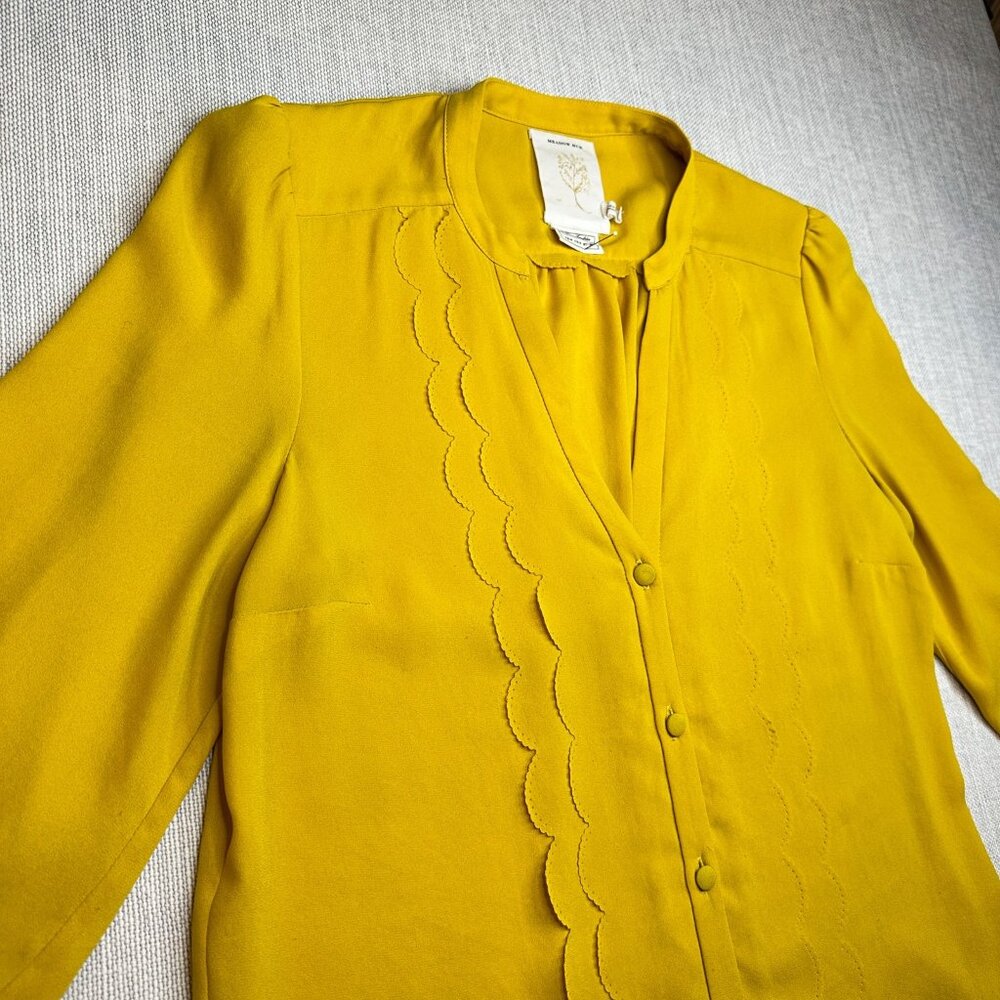 Meadow Rue Anthropologie Button Up Blouse Golden Yellow‎ Top Scalloped Size 2